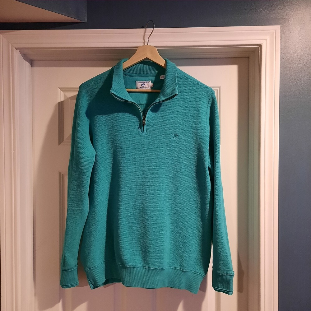 Southern Tide The Skipjack 1/4 Zip Sweater Mens XL Teal Aqua Green Knit Pullover